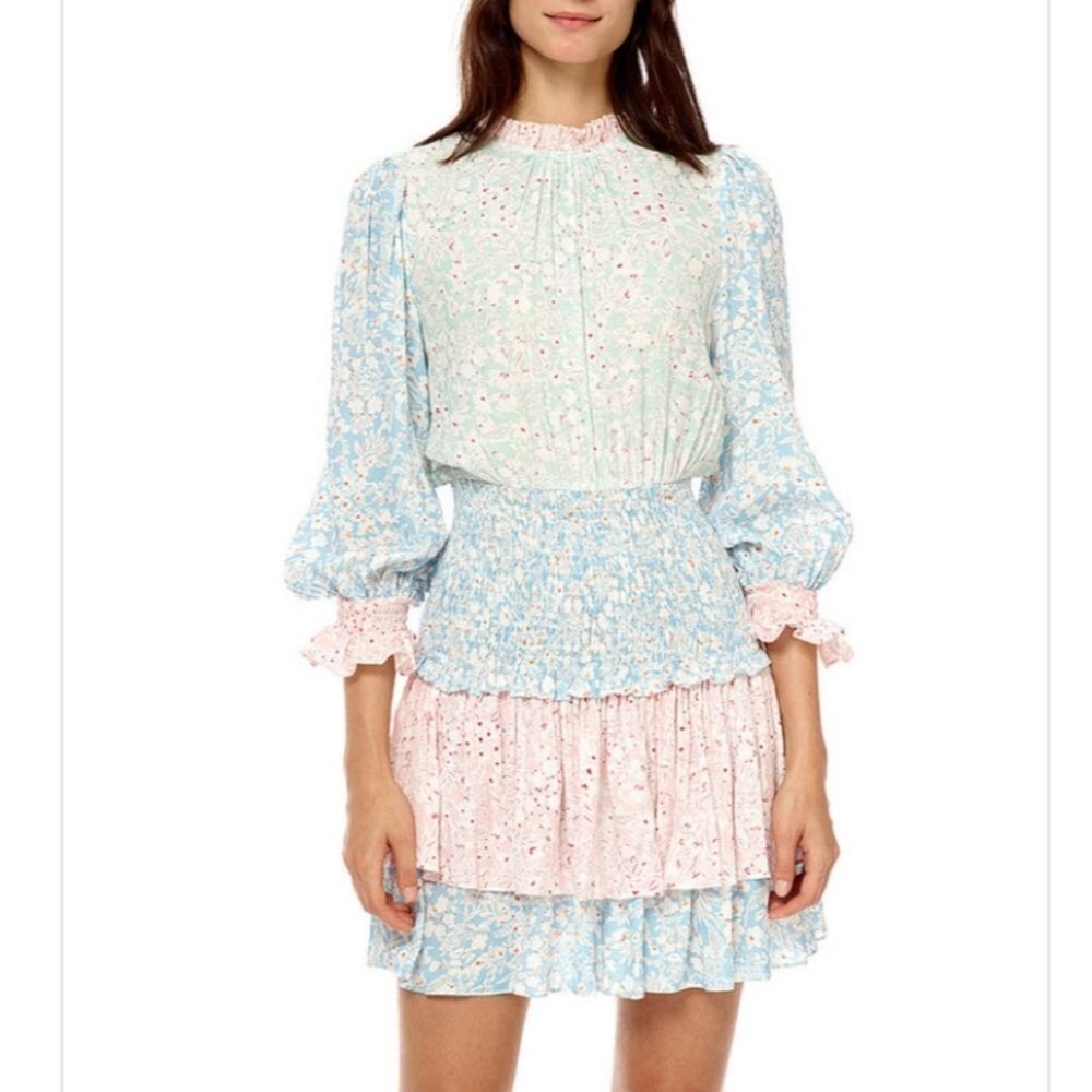Stellah Long Sleeve Multi Floral Mini Dress Size L